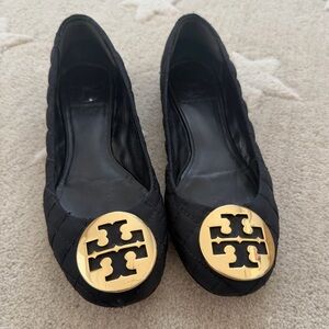 Tory Burch Black and Reva quilted ballet flats